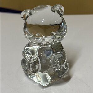 Fenton Glass March or September Birthday Bear Clear Glass With Blue Heart